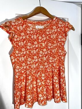 A New Day Orange Floral Peplum Blouse